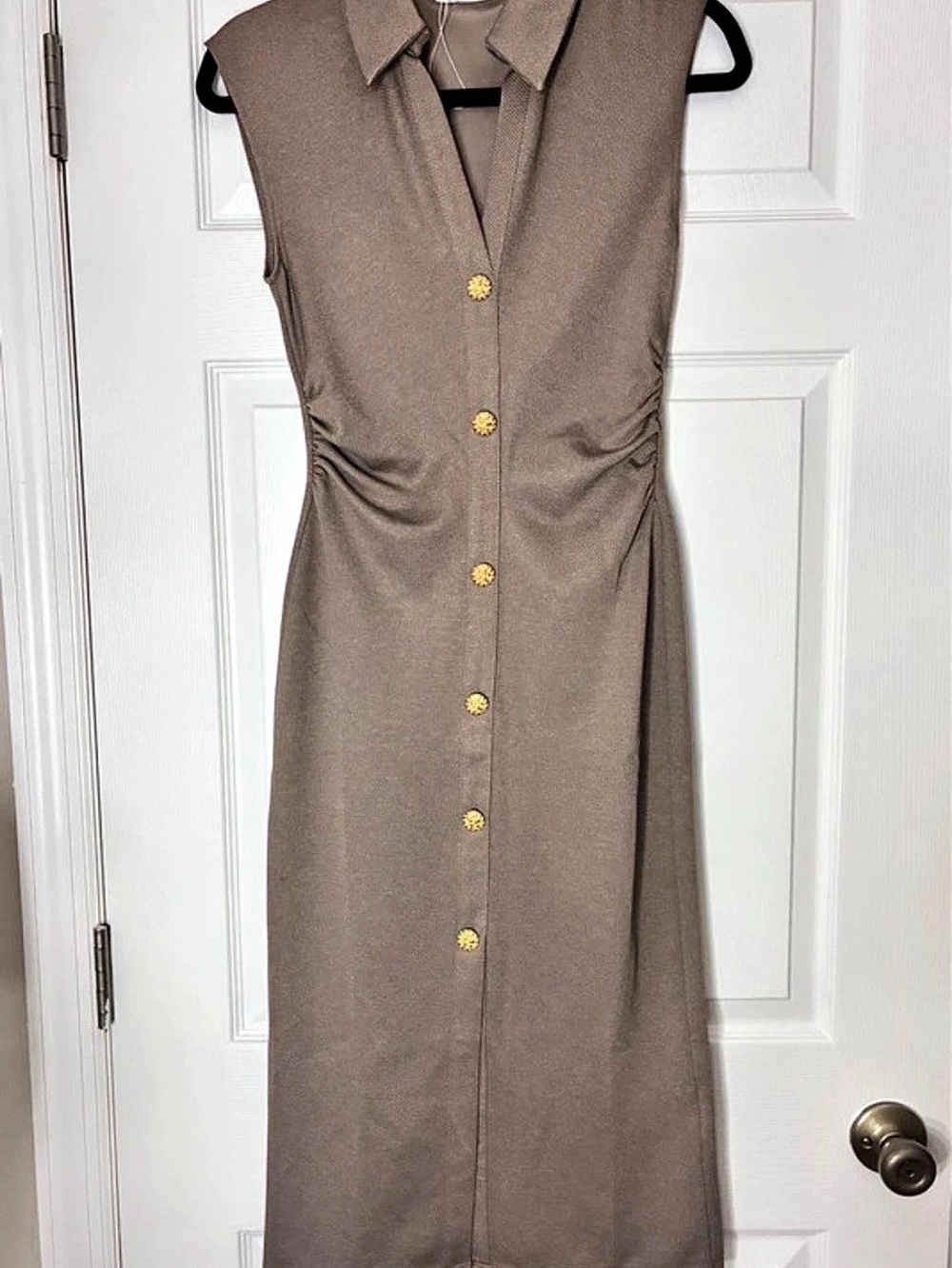 Zara Taupe Midi Dress with Gold Buttons